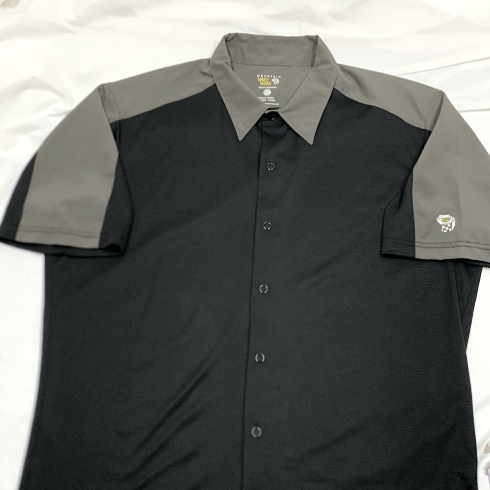 Men Mountain Hardware Black Dark Gray Snap Closure Short Sleeve Shirt Size L